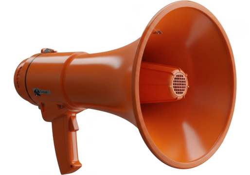 Orange megaphone public address system isolated on transparent background