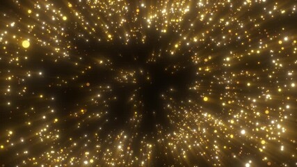 Gold golden glitter light explosion with bokeh rays and particles motion background. - Powered by Adobe