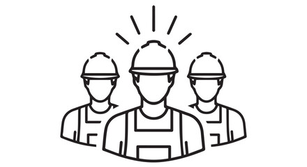 Three construction workers wearing hard hats and overalls, symbolizing teamwork and labor, isolated on transparent background