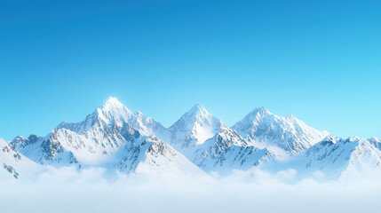 Obraz premium Majestic snowcapped mountains rise above sea of clouds under clear blue sky, creating breathtaking and serene landscape