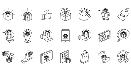 Gift and present related icons isolated on transparent background