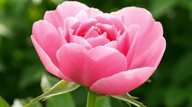 Delicate pink rose blooming with soft petals and lush green foliage