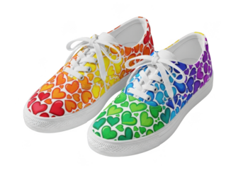 Colorful heart pattern shoes isolated on transparent background