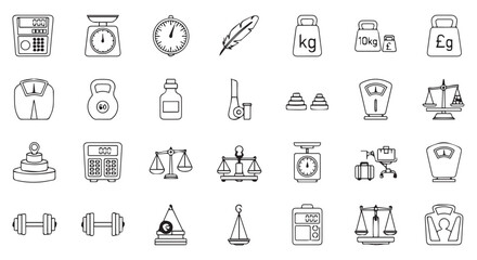Assortment of weighing scales and measurement devices isolated on transparent background