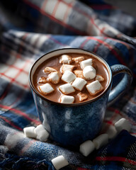 Cozy Hot Chocolate Mug with Marshmallows and Blanket