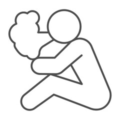 Human smoking thin line icon, habit concept. Vector graphics. Man sitting sign on white background, outline style icon for mobile or web design.