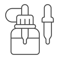 Jar with pipette thin line icon, vaping concept. Vector graphics. Liquid filler sign on white background, outline style icon for mobile or web design.