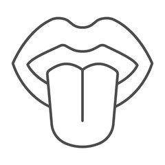 Women lips with tongue thin line icon, gesture concept. Vector graphics. Fun sign on white background, outline style icon for mobile or web design.
