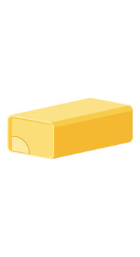 A single stick of butter on a white background.