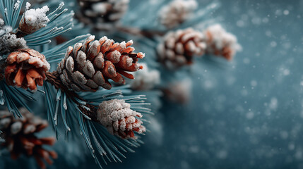 Branch With Pine Cone And Snow Flakes - Christmas Holidays Background