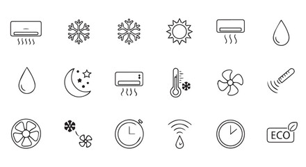 Air conditioner and climate control icons isolated on transparent background