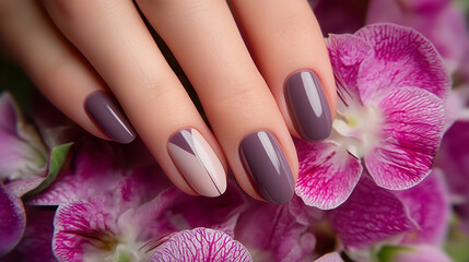 french manicure with orchid flowers.
