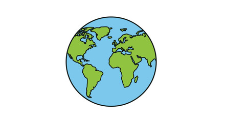 Cartoon globe depiction showcasing continents in green and oceans in light blue on white for
