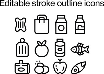 Outline Icons of Food and Shopping Items untitled illustration
