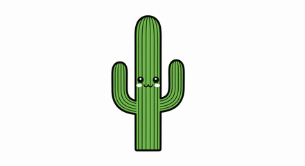 Charming Kawaii Cactus Character with Big Eyes Isolated on White Background Design Element