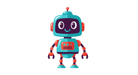 Whimsical vector illustration featuring a charming and approachable turquoise robot character