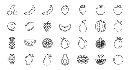 Collection of various fruit icons isolated on transparent background