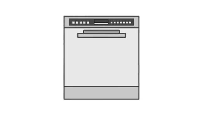 Minimalist depiction of a dishwasher appliance with digital control panel and sleek lines