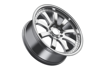 Polished chrome alloy car wheel rim isolated on a transparent background