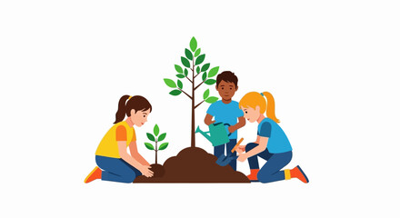 Illustrative depiction of young children participating in a community tree planting activity
