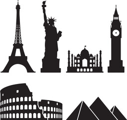 Obraz premium Iconic global landmarks silhouette collection