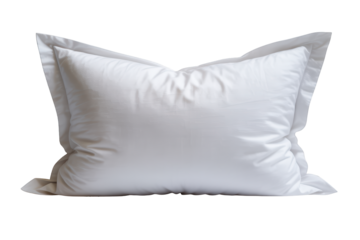 A soft, white pillow with a ruffled edge lies flat on a seamless white backdrop, suggesting comfort and rest in a clean, evenly lit studio environment.