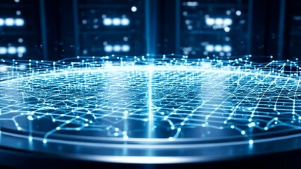 Futuristic data visualization on a digital grid in a server room - Powered by Adobe