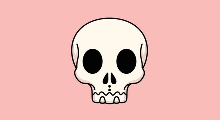 Simple and stylized human skull icon with a friendly cartoonish look. Spooky yet cute vector art isolated on a soft pink backdrop for modern designs