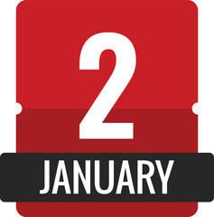 January 2 Calendar Icon Red and Black Modern Flat Design Date Graphic