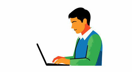 Illustration of a man using a laptop, conveying digital work and modern communication efficiently