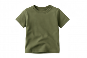 Blank olive green short sleeve t-shirt mockup with round neck, customizable apparel on transparent background
