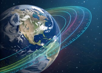 Dynamic earth data stream visualization highlighting global digital network connectivity for technology innovation and business solutions in the modern age