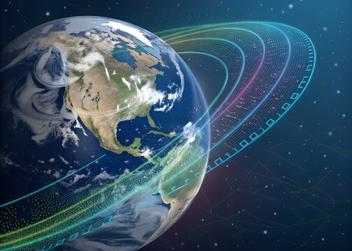 Dynamic earth data stream visualization highlighting global digital network connectivity for technology innovation and business solutions in the modern age