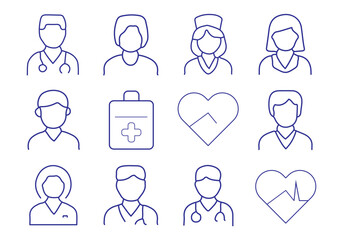 Hospital and medical health care editable stroke outline icons set.