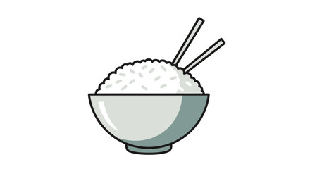 A delightful representation of a steaming bowl of rice with chopsticks ready to serve