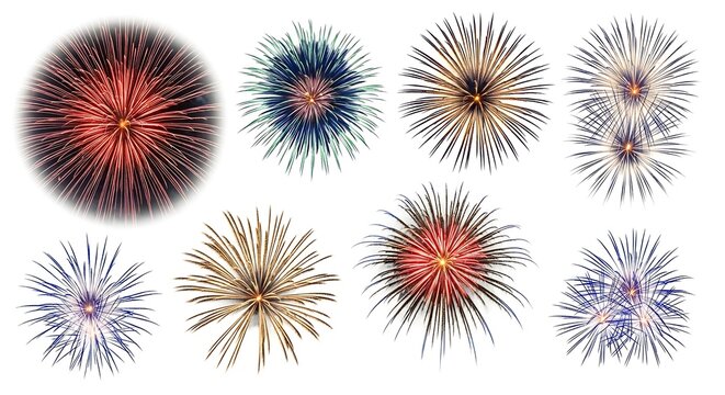 Collection of colorful fireworks exploding in the night sky
