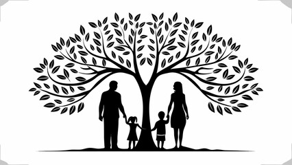 Cherished family moments under a flourishing tree, symbolizing growth, unity, and the enduring bonds of family love, making it perfect for heartwarming designs