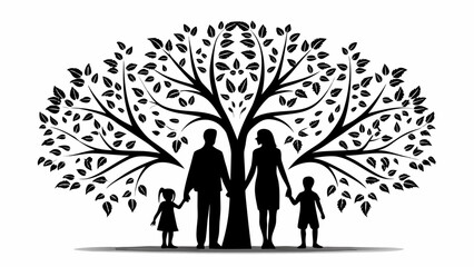 Loving family embracing beneath a sheltering tree, a symbol of growth, unity, and the enduring bonds of kinship and protection within the family unit