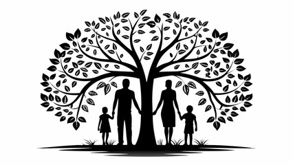 Cherish Family Bonds A Loving Couple with Children Under a Lush Tree Symbolizing Growth and Togetherness for Generations to Come A Peaceful Family