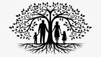 Heartwarming family tree silhouette illustration, symbolizing growth, legacy, and strong family bonds, perfect for genealogy projects and sentimental designs