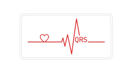Abstract vector design with a heartbeat line and a heart symbol and QRS complex signal and red