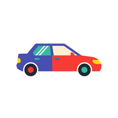 Fototapeta premium A quirky and colorful two-toned sedan car rendered in a distinct pixel art style isolated on a clean white background showcasing its unique split