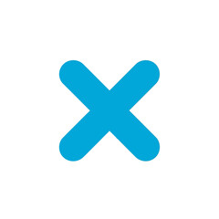 Obraz premium Bold vibrant cyan blue x mark symbol graphic element against a clean white background for error warning notification or incorrect selection marking