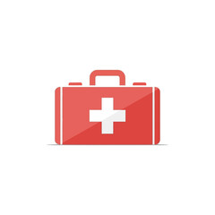 Obraz premium Classic Red First Aid Kit with White Cross Symbol Representing Medical Emergency Preparedness and Health Safety displayed on a clean white background
