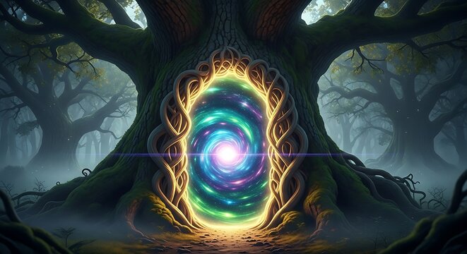 Mystical Portal Between Ancient Trees.