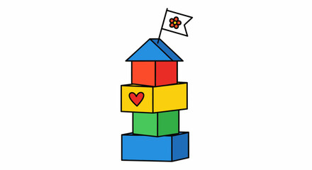 Naklejka premium Colorful building blocks tower with flag on top.