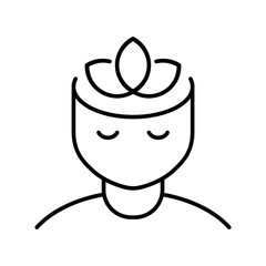 Calm person with a lotus flower line icon. Symbol of meditation, mindfulness, relaxation, balance, and inner peace. Concepts of yoga, spirituality, mental health and harmony. Vector illustration