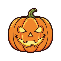 Spooky Jack O Lantern Pumpkin with Glowing Yellow Eyes and Smiling Face Carved for Halloween Celebrations with a Dark Outline and Green Stem on a