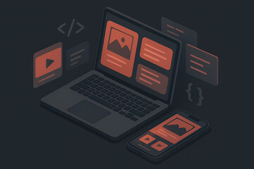 Modern web development laptop and smartphone user interface design illustration