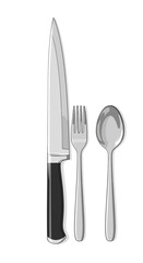 A Chefs Knife Fork and Spoon Set.